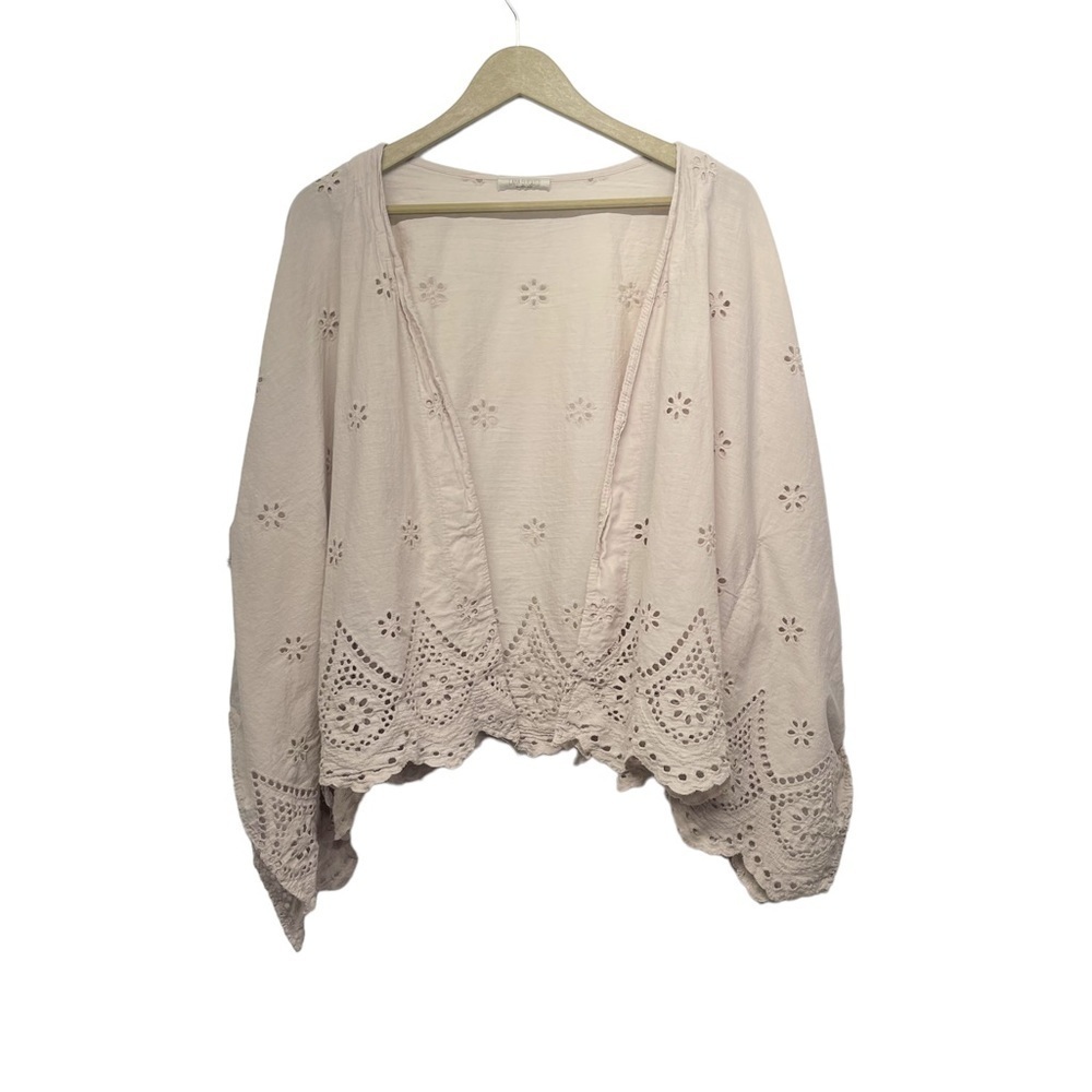 Lara Guidotti Beige Eyelet Kimono One Size Fairycore Whimsy Boho Hippie Relaxed
